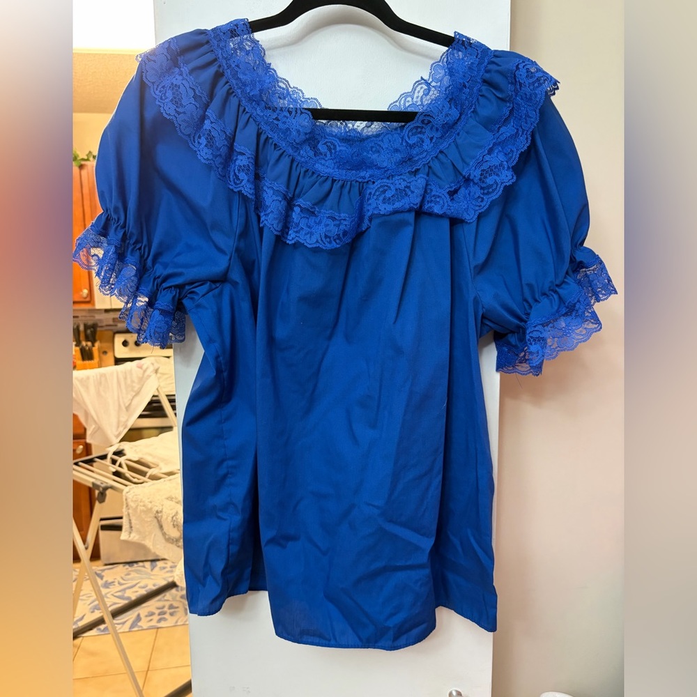 Vintage Blue Lace Trim Women's Top